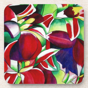 Crimson tropical Singapore Orchids flower art Coaster