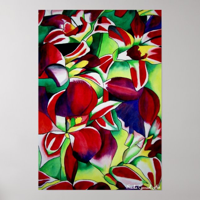 Crimson tropical Singapore Orchids flower art Poster (Front)