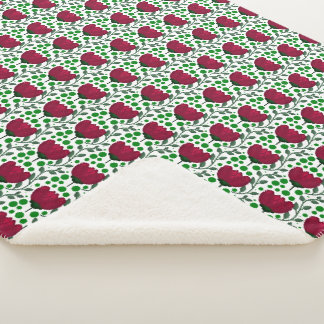 Crimson Tulip Floral Pattern | Elegant Red Sherpa Blanket