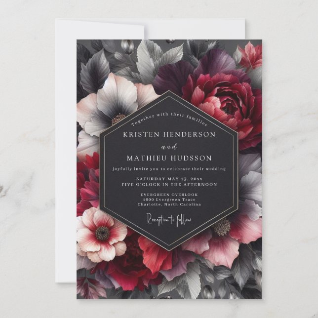 Crimson Umbral Bloom Wedding Invitation (Front)