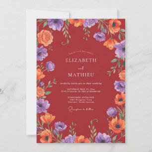 Crimson Vibrant Botanical Wedding Invitation