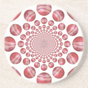 Crimson Vortex: Beautiful Red Cricket Ball Art Coaster