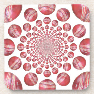 Crimson Vortex: Beautiful Red Cricket Ball Art Coaster