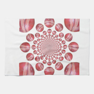 Crimson Vortex: Beautiful Red Cricket Ball Art Kitchen Towel