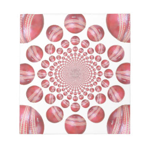 Crimson Vortex: Beautiful Red Cricket Ball Art Notepad