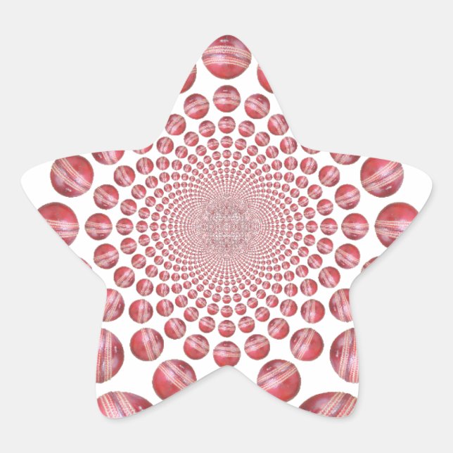 Crimson Vortex: Beautiful Red Cricket Ball Art Star Sticker (Front)