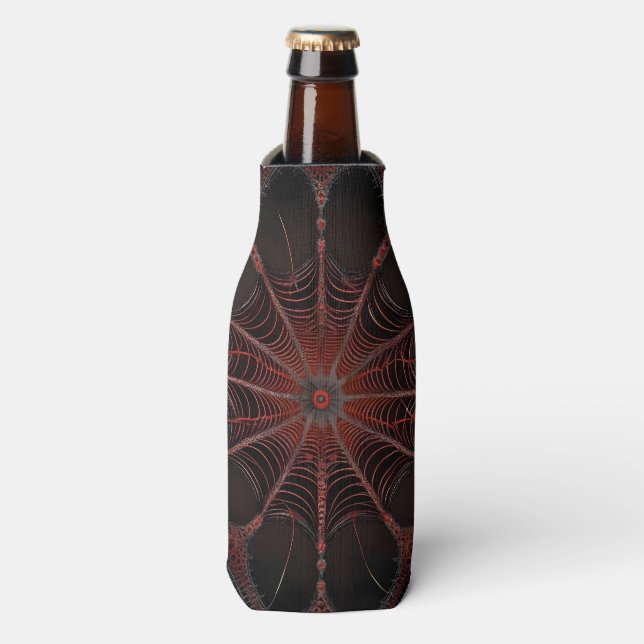Crimson Web: Fractal Dance with the Redback Spider Bottle Cooler (Bottle Front)