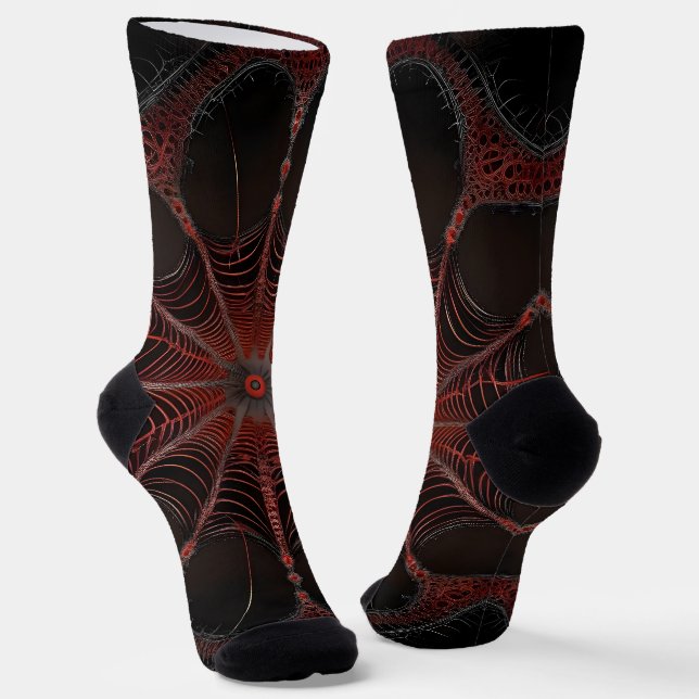 Crimson Web: Fractal Dance with the Redback Spider Socks (Angled)