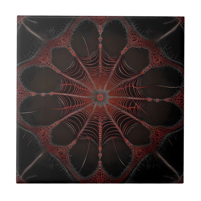 Crimson Web: Fractal Dance with the Redback Spider Tile (Front)