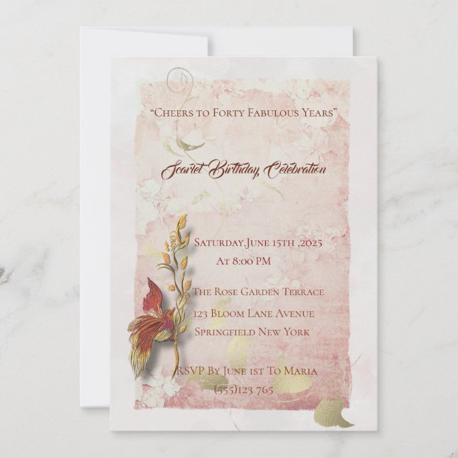 Crimson whispers 40th birthday invitation  (Front)