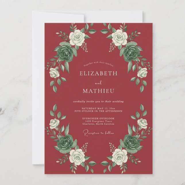 Crimson White Botanical Wedding Invitation (Front)