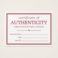 Crimson White Certificate of Authenticity