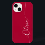 Crimson White Elegant Calligraphy Script Name<br><div class="desc">Crimson Elegant White Calligraphy Script Custom Personalized Name iPhone 14 Smart Phone Cases features a modern and trendy simple and stylish design with your personalized name in elegant hand written calligraphy script typography on a crimson background. Designed by ©Evco Studio www.zazzle.com/store/evcostudio</div>
