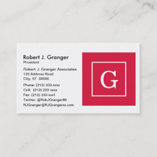 Crimson White Framed Initial Monogram Business Card