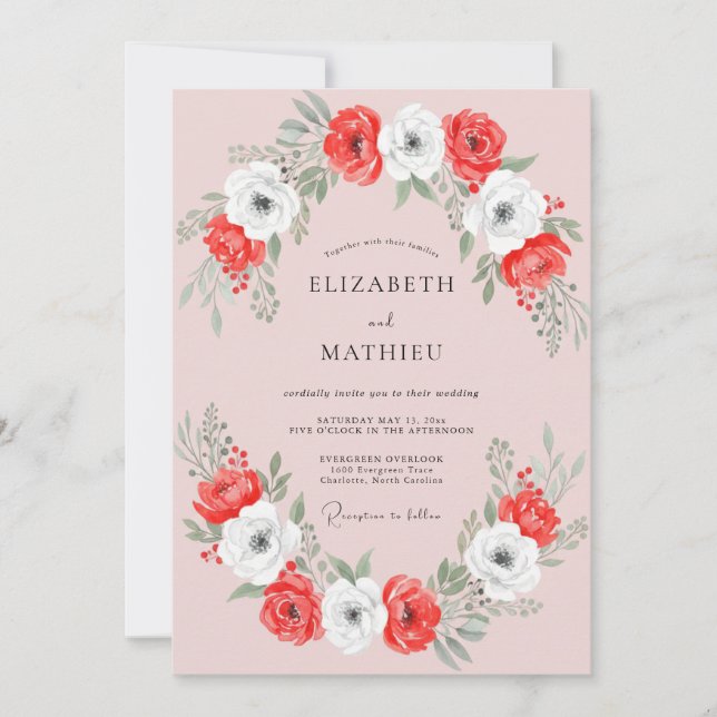 Crimson White Poppy Wedding Invitation (Front)