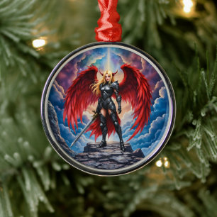 Crimson Wing – Fallen Angel Warrior. Metal Ornament