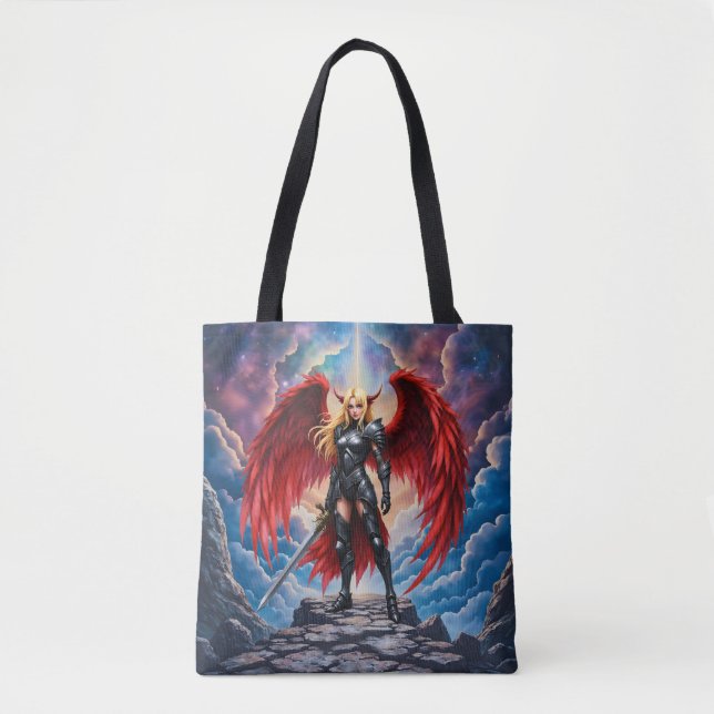 Crimson Wing – Fallen Angel Warrior.  Tote Bag (Front)