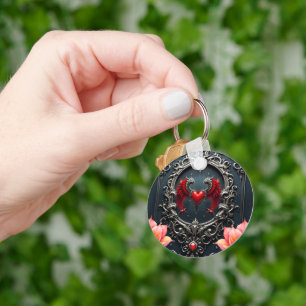 Crimson Winged Heart Gothic Romance Elegant . Keychain