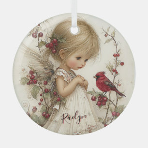 Crimson Wings and Winter Wishes Glass Ornament