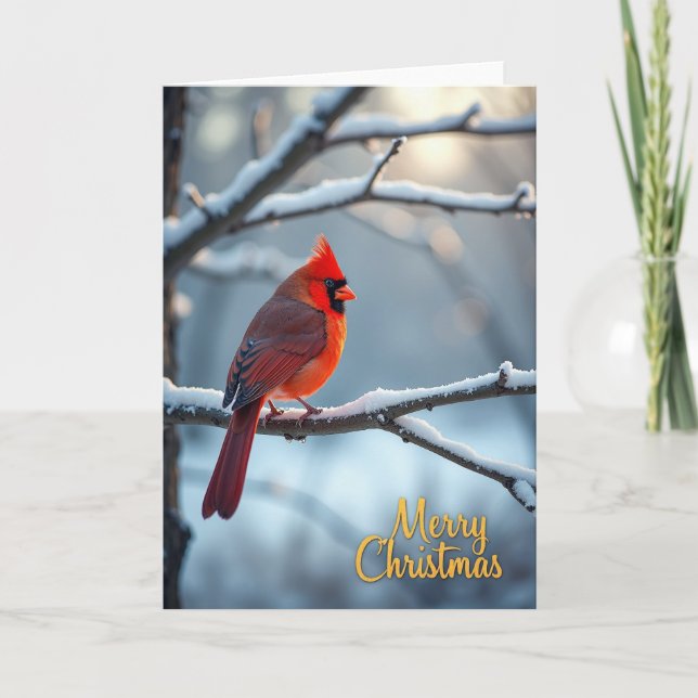 Crimson Winter Bird Card (Front)