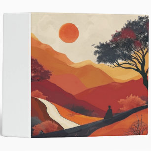 Crimson Zen Mountain Landscape Golden Sunset Art Binder