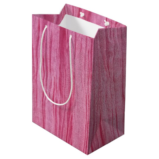 Crinkled Pink Crepe Fabric Medium Gift Bag (Back Angled)