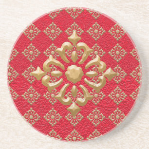 Crinkled Red and Gold Diamonds Coaster