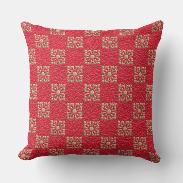 Crinkled Red and Gold Outdoor Pillow (Front)