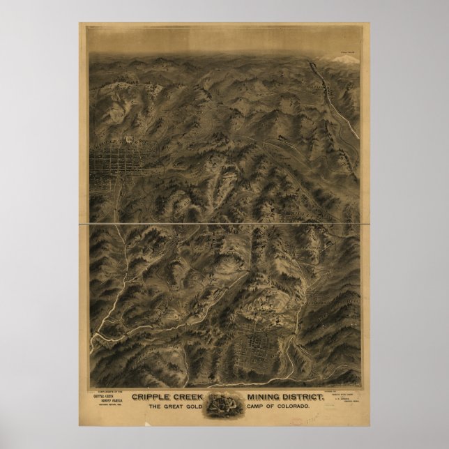 Cripple Creek Colorado 1895 Panoramic Map Poster (Front)
