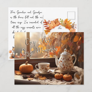 Crisp Air Cozy Memories Autumn Leaves Teapot Mug Postcard