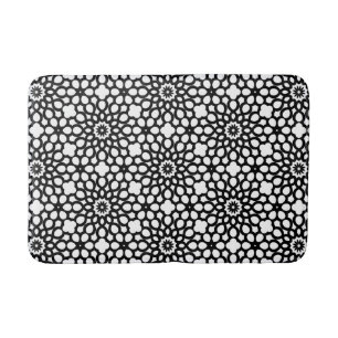 Crisp Black and White Snowflake pattern Bath Mat
