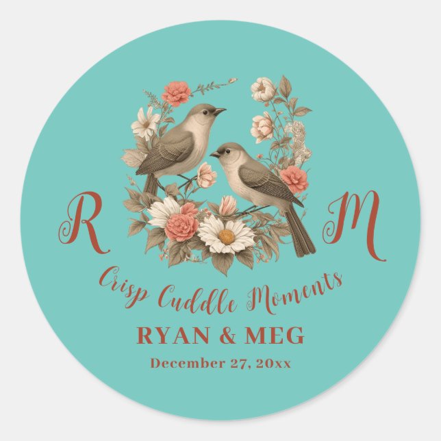 Crisp Cuddle Moments, Initials R & M Classic Round Sticker (Front)