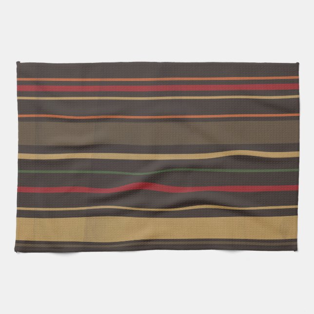 crisp fall air  leaf paper05 STRIPES RICH ORANGES Kitchen Towel (Horizontal)