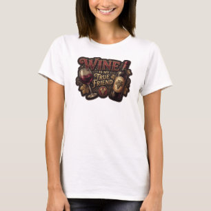 Crisp Gold WINE IS MY TRUE FRIEND Quote Shirt