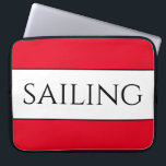 Crisp Modern White Bold Red Trim SAILING Stripes Laptop Sleeve<br><div class="desc">The wind is just right...   This sporty warm weather design features classy modern black font inside a wide white centre stripe highlighted with black pinstripes on a bright colourful red nautical background colour with SAILING written across the design.  This design can be personalized.</div>