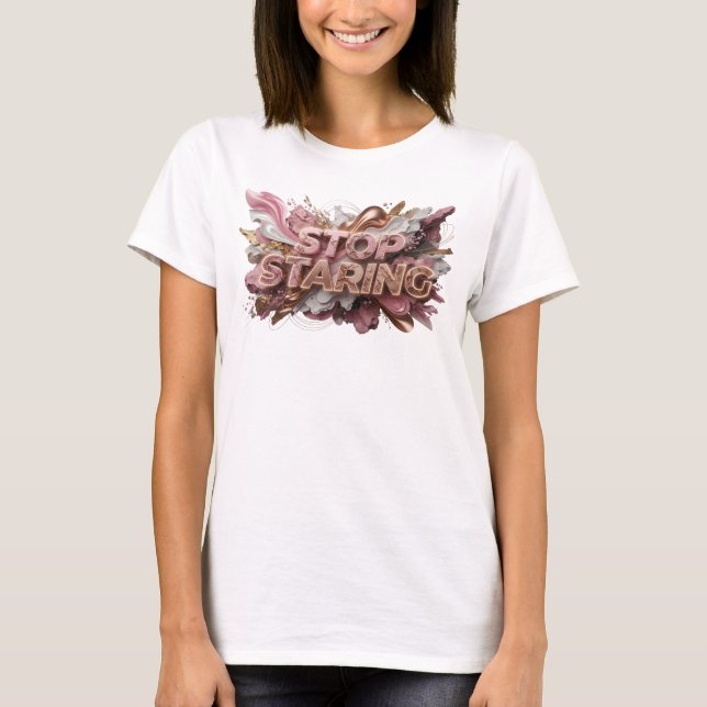 Crisp Red STOP STARING Print T-Shirt (Front)
