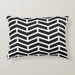 Crisp Sharp Opposing Arrows Chevron Black White Accent Pillow