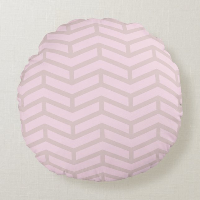 Crisp Sharp Opposing Arrows Chevron Pink Neutral Round Pillow (Front)