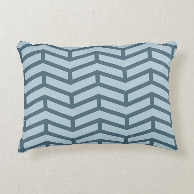 Crisp Sharp Opposing Arrows Chevron Two Tone Blues Accent Pillow (Front)