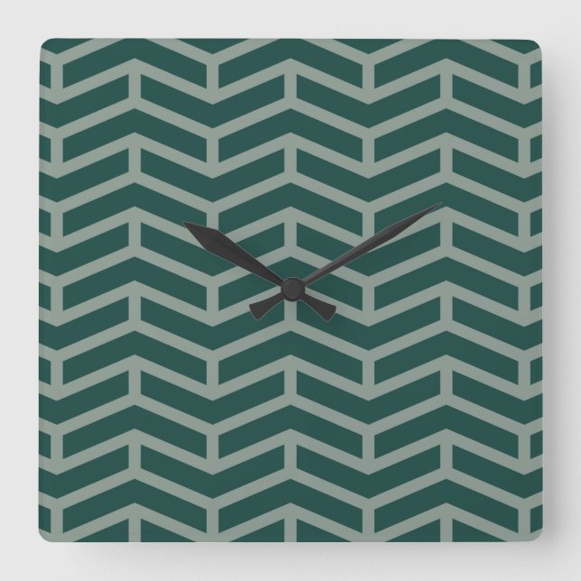 Crisp Sharp Opposing Arrows Chevron Two Tone Green Square Wall Clock (Front)