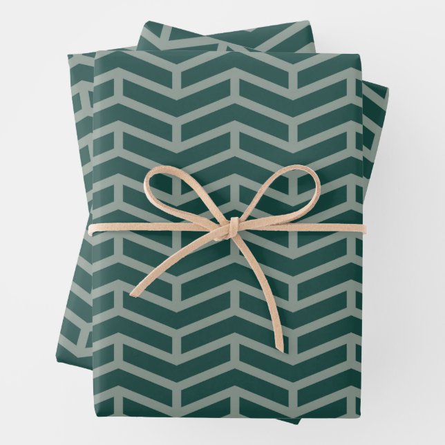 Crisp Sharp Opposing Arrows Chevron Two Tone Green Wrapping Paper Sheet (In situ)
