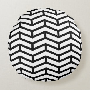 Crisp Sharp Opposing Arrows Chevron White Black Round Pillow
