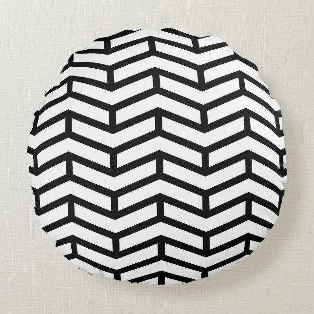 Crisp Sharp Opposing Arrows Chevron White Black Round Pillow (Front)