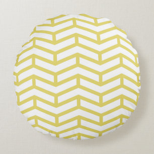 Crisp Sharp Opposing Arrows Chevron White Yellow Round Pillow