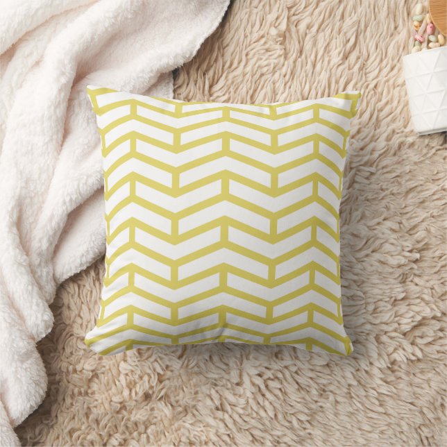 Crisp Sharp Opposing Arrows Chevron White Yellow Throw Pillow (Blanket)