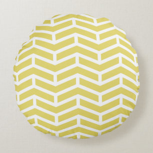 Crisp Sharp Opposing Arrows Chevron Yellow White Round Pillow