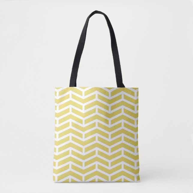 Crisp Sharp Opposing Arrows Chevron Yellow White Tote Bag (Front)