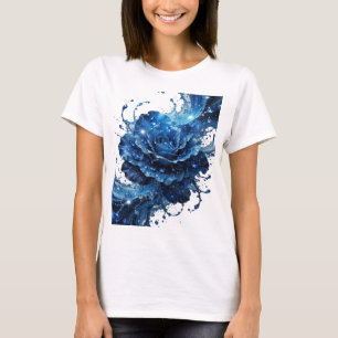 Crisp Silver BLUE ROSE Print T-Shirt