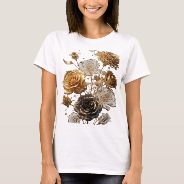 Crisp Silver GOLDEN ROSES Tee (Front)