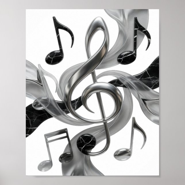 Crisp Silver MUSIC IN MOTION Slogan Design Poster (Front)